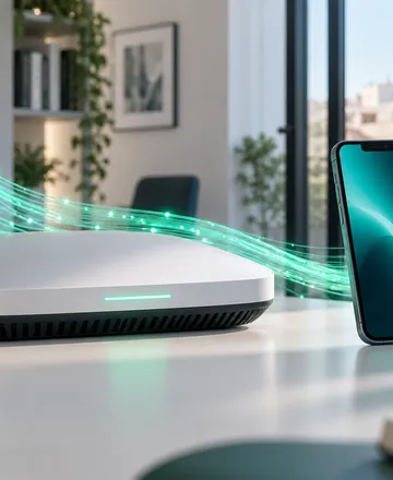 Router y teléfono representando servicios de fibra y móvil